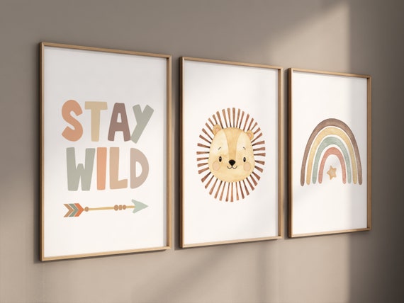 Boho nursery, lion nursery, stay wild, Safari nursery, Rainbow prints, Jungle nursery, gender neutral, earth colors, Kids room, toddler