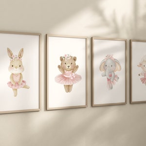 Ballerina animals, baby room decor girl, Elephant nursery, bunny nursery, bear nursery, nursery prints girl, ballet prints, ballet animals
