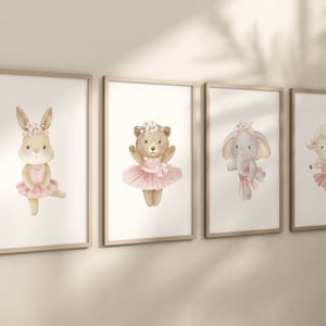 Animais bailarinos, decoração de quarto de bebê menina, berçário de elefante, berçário de coelho, berçário de urso, estampas de berçário menina, estampas de balé, animais de balé