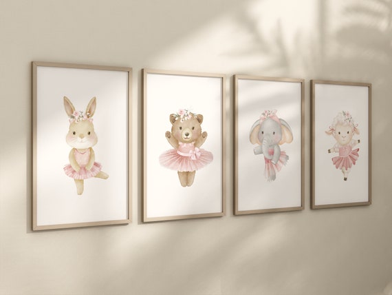 Ballerina animals, baby room decor girl, Elephant nursery, bunny nursery, bear nursery, nursery prints girl, ballet prints, ballet animals