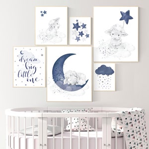 Lamb nursery print set, sheep nursery above crib art, navy nursery, sheep nursery art, sheep baby decor, Boy Wall Art, Baby Blue, Boy Lamb