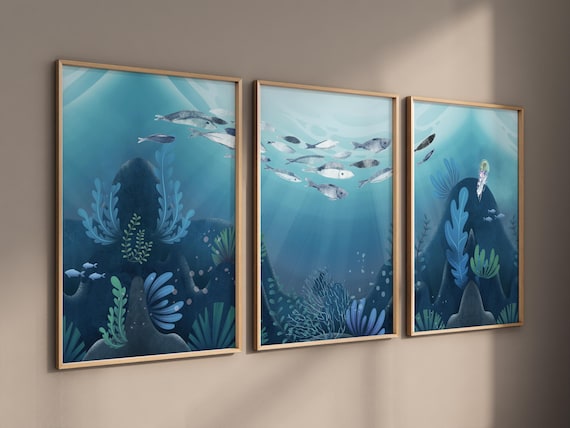 Under the sea wall art, Ocean nursery decor, Nautical nursery print set, under the sea nursery, gender neutral nursery, ocean, nautical