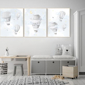 Estampa de Balão de Ar Quente para Quarto de Bebê: Decoração de Quarto de Bebê com Gênero Neutro