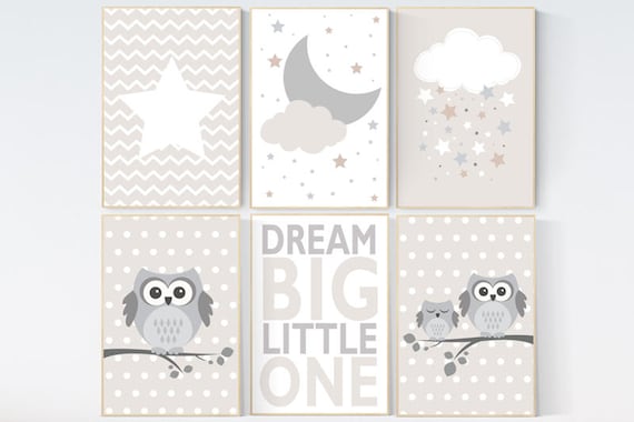 Gender neutral nursery, owl nursery, beige and cream, star nursery decor, Nursery Decor, Gray Beige, gender neutral nursery, gray nursery