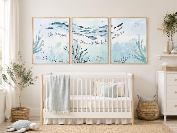 Ocean Nursery Print Set: Watercolor Under the Sea Wall Art