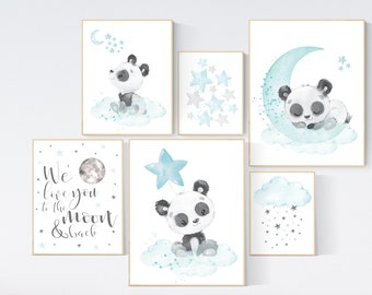 Impressions chambre d'enfant panda bleu sarcelle : art mural animal neutre entre les sexes