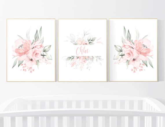 Nursery decor girl floral, nursery decor girl flowers, blush pink, nursery decor girl boho, floral nursery prints, nursery decor girl name