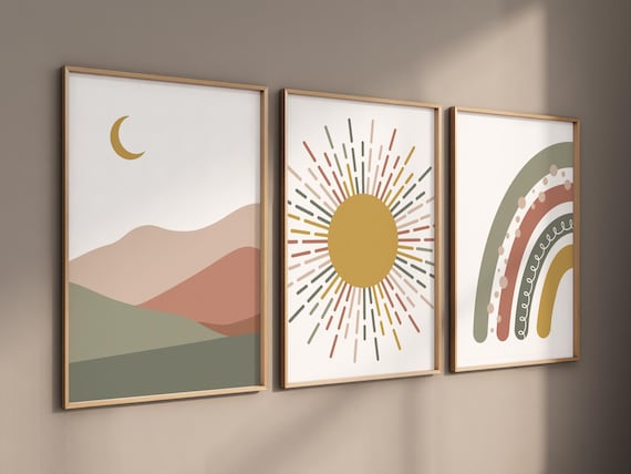 Boho Nursery, rainbow nursery, earth colors, Nursery decor gender neutral, moon nursery, Abstract Art, sun nursery, Mid Century Print