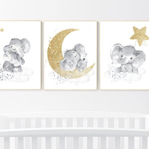 Navy Nursery Decor, Elephant Nursery, Gold Nursery Art, Baby Room Wall ...