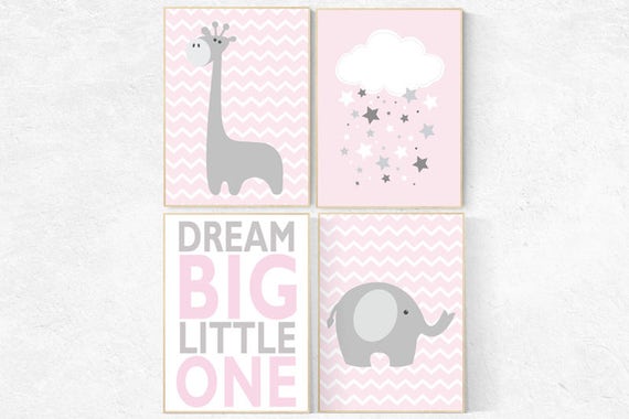 Dream Big little one, Pink nursery decor, baby girl, pink gray nursery decor, playroom decor, baby girl nursery decor, baby shower kids room