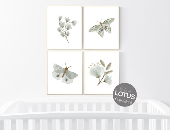 Nursery decor boho, nursery decor girl boho, sage green nursery, Boho Butterfly Floral Set, Butterfly Nursery Wall Art, Neutral colors