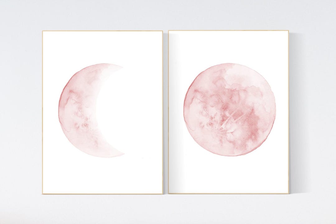 Blush Pink Moon Print Set: Nursery Wall Art - Etsy