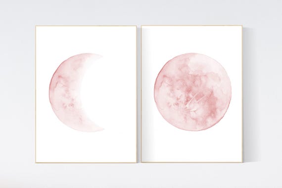 Moon wall art, Moon nursery decor, Blush pink nursery, blush nursery, Full moon print, Moon print, nursery decor girl, moon phases print