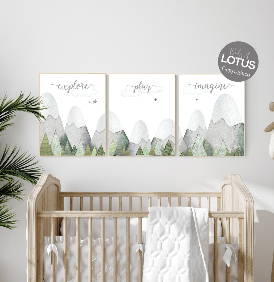 Nursery Prints Mountain, Green Nursery, Adventure Theme Nursery ...