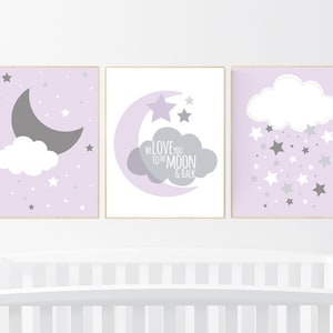 Nursery decor girl purple, girl nursery wall decor, lilac, lavender, nursery prints girl, nursery prints girl, moon nursery, purple nursery