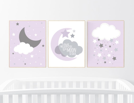 Nursery decor girl purple, girl nursery wall decor, lilac, lavender, nursery prints girl, nursery prints girl, moon nursery, purple nursery