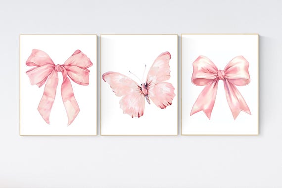 Bow print wall art, Bow nursery print, pink Bow nursery wall art, bow nursery art, bow nursery decor, bow print wall art, butterfly print