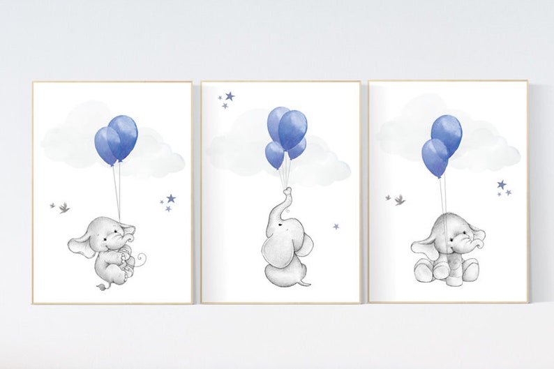 Nursery decor boy elephant navy nursery wall art elephant Etsy