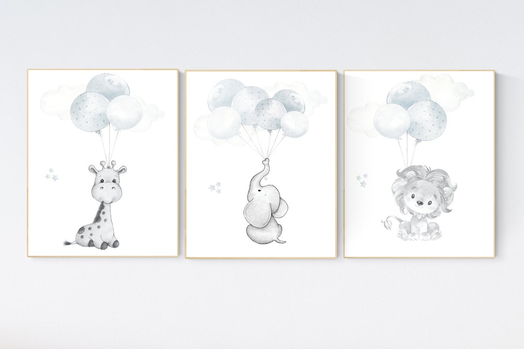 Nursery Wall Art Animals, Baby Room Decor Blue Gray, Baby Room Decor ...