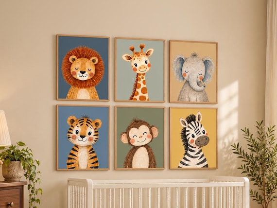 Safari Animal Nursery Prints: Watercolor Jungle Animals, Set of 6