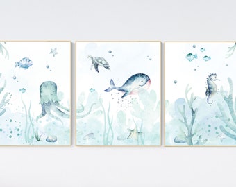 Ocean Nursery Print Set: Watercolor Sea Animals Wall Art