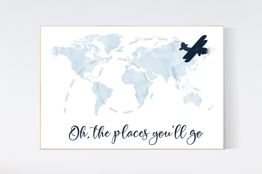 Nursery Wall Art Map, Adventure Awaits, World Map Print, Nursery Decor
