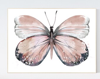 Blush Pink Butterfly Nursery Art Print: Girls Room Decor