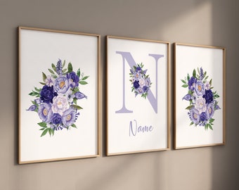 Paarse bloemen kinderkamerdecoratie: lavendel lila bloemenprints