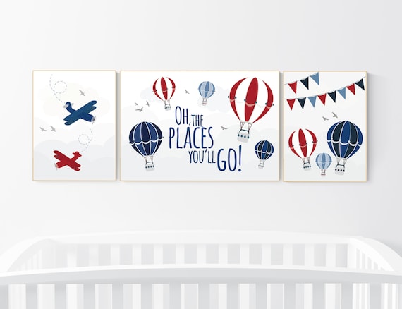 Adventure nursery decor, Nursery decor boy mountains adventure, nursery decor boy airplane, world map, adventure awaits, navy, red, blue