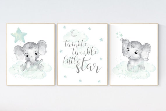 Mint and grey nursery, Elephant themed baby room, nursery pictures, baby room pictures, gender neutral, mint green, baby room ideas