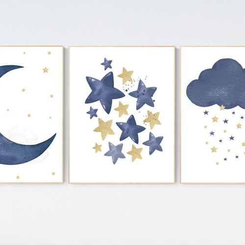 Stars and Moon Nursery Decor Set of 3 Boy Nursery Decor - Etsy
