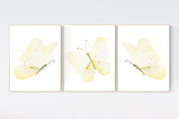 Nursery decor girl butterfly, nursery decor yellow, nursery decor girl yellow, Butterfly Nursery Art, Girl Nursery Art, Butterfly Wall Art