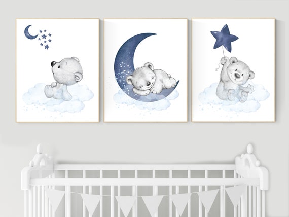 Nursery decor bear, nursery decor boy, bear nursery print, navy blue, teddy bear decor, nursery wall art animals, boy nursery wall art, navy