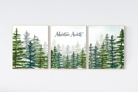 Nursery decor boy mountain, woodland nursery, adventure theme nursery, woodland, gender neutral, forest nursery, mountains, forest, tree