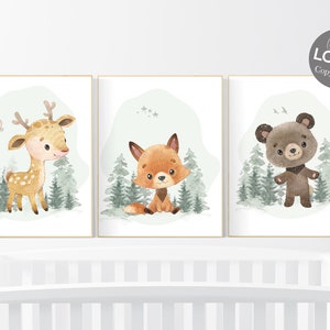 Nursery decor woodland, Woodland Nursery Wall Art, Woodland Print Set, animal prints, Woodland Animal Prints, gender neutral nursery