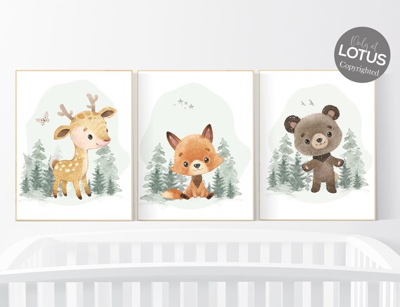 Nursery decor woodland, Woodland Nursery Wall Art, Woodland Print Set, animal prints, Woodland Animal Prints, gender neutral nursery