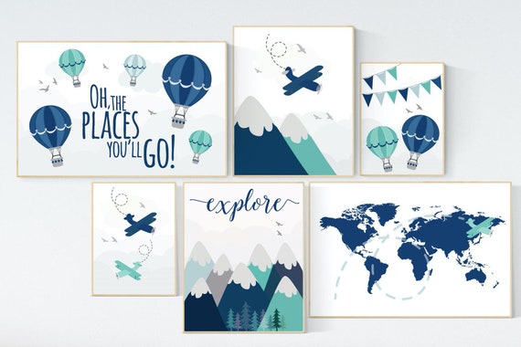 Adventure nursery decor, nursery decor boy adventure, nursery decor boy airplane, world map nursery, adventure awaits, oh the places