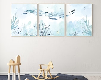 Ocean Nursery Print Set: Under the Sea Watercolor Wall Art