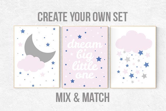 Dream big little one, pink navy nursery, girls room decor pink, girls room decor pink, Navy pink nursery, navy and pink, cloud nursery