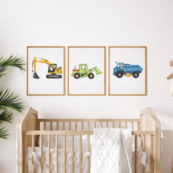 Construction Vehicle Nursery Prints: Watercolor Truck Wall Art