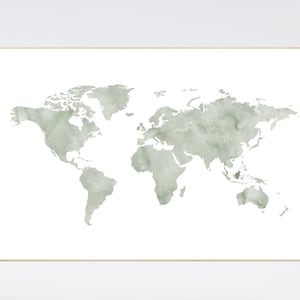 Mapa del mundo para guardería, mapa del mundo verde salvia, arte mural de mapa del mundo para guardería, arte mural de mapa del mundo para guardería, guardería con temática de viajes, verde salvia