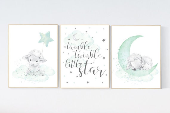 Nursery decor gender neutral, sheep nursery, Mint nursery decor, nursery decor lambs, Sheep nursery decor, nursery wall art sheep, mint