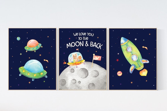 Nursery prints space, Space nursery decor, Space themed nursery, outer space, boys room wall art, baby boy, animal space nursery wall art