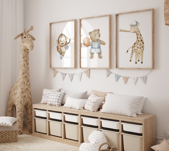 Sports nursery decor, Baby Animals Sport, Baby boy sports nursery, Safari nursery, baseball, football, basketball nursery, animal sports
