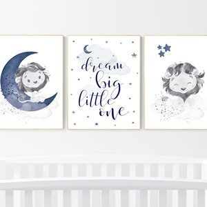 Nursery decor boy, lion nursery wall art, navy blue nursery art, boy nursery ideas, boy nursery decor, set of 3, lion nursery decor, safari