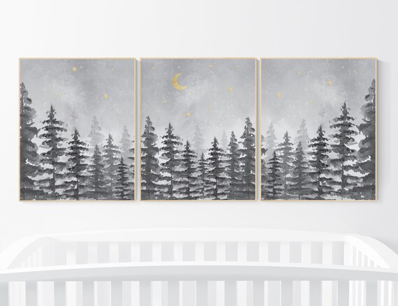 Woodland Nursery Prints, gender neutral, Nursery Wall Art, Mountain Nursery Print, Forest Nursery Prints, Woodland Nursery Decor, tree