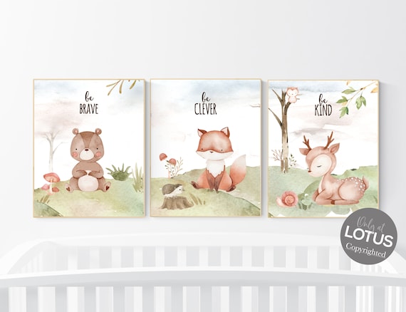 Woodland nursery decor, animals prints, woodland nursery prints, jungle animals, nursery wall art woodland, nursery prints gender neutral,