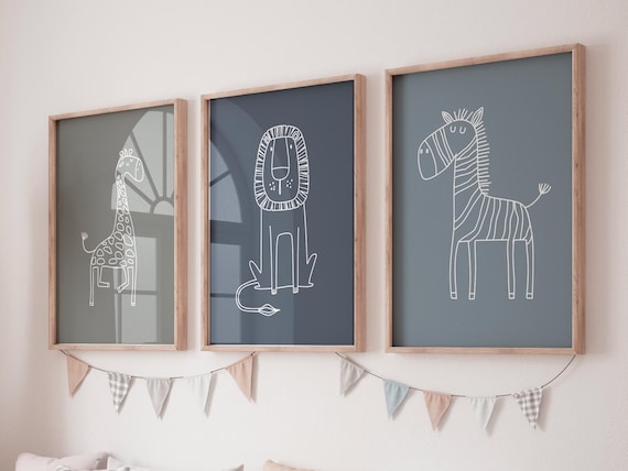 Safari Animal Nursery Prints: Boho Jungle Art, Set of 3