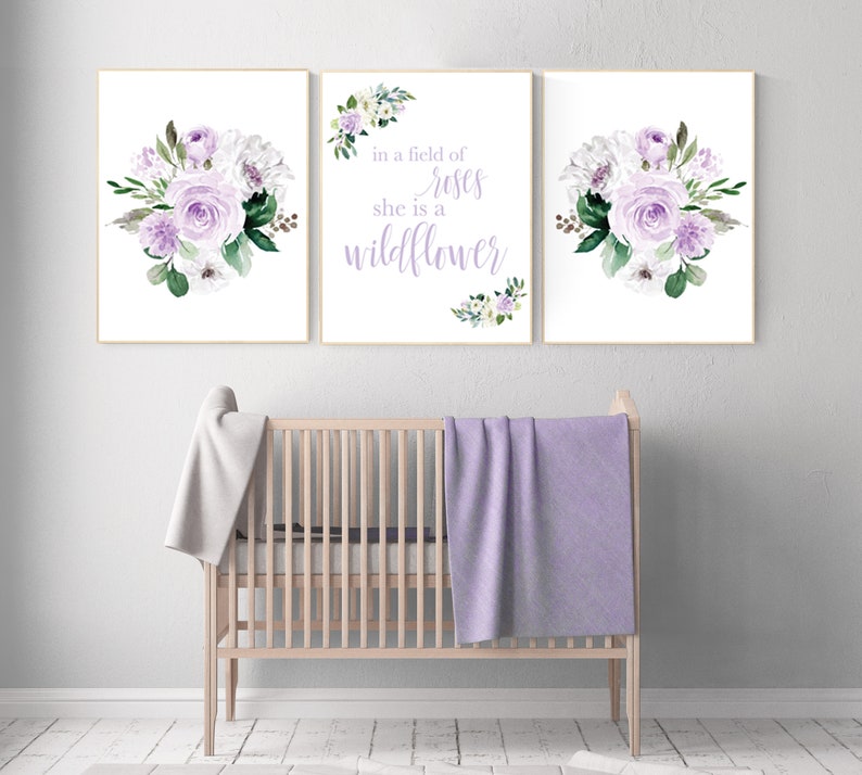 Nursery Decor Girl Lavender Flower Purple In A Field Of Roses She Is Wildflower Lilac Wall Art Fl