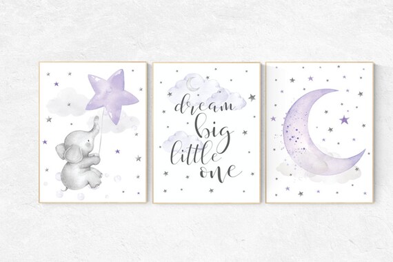 Nursery decor girl lavender and gray, Nursery decor girl purple, elephant nursery, lilac nursery, dream big little one, purple nursery